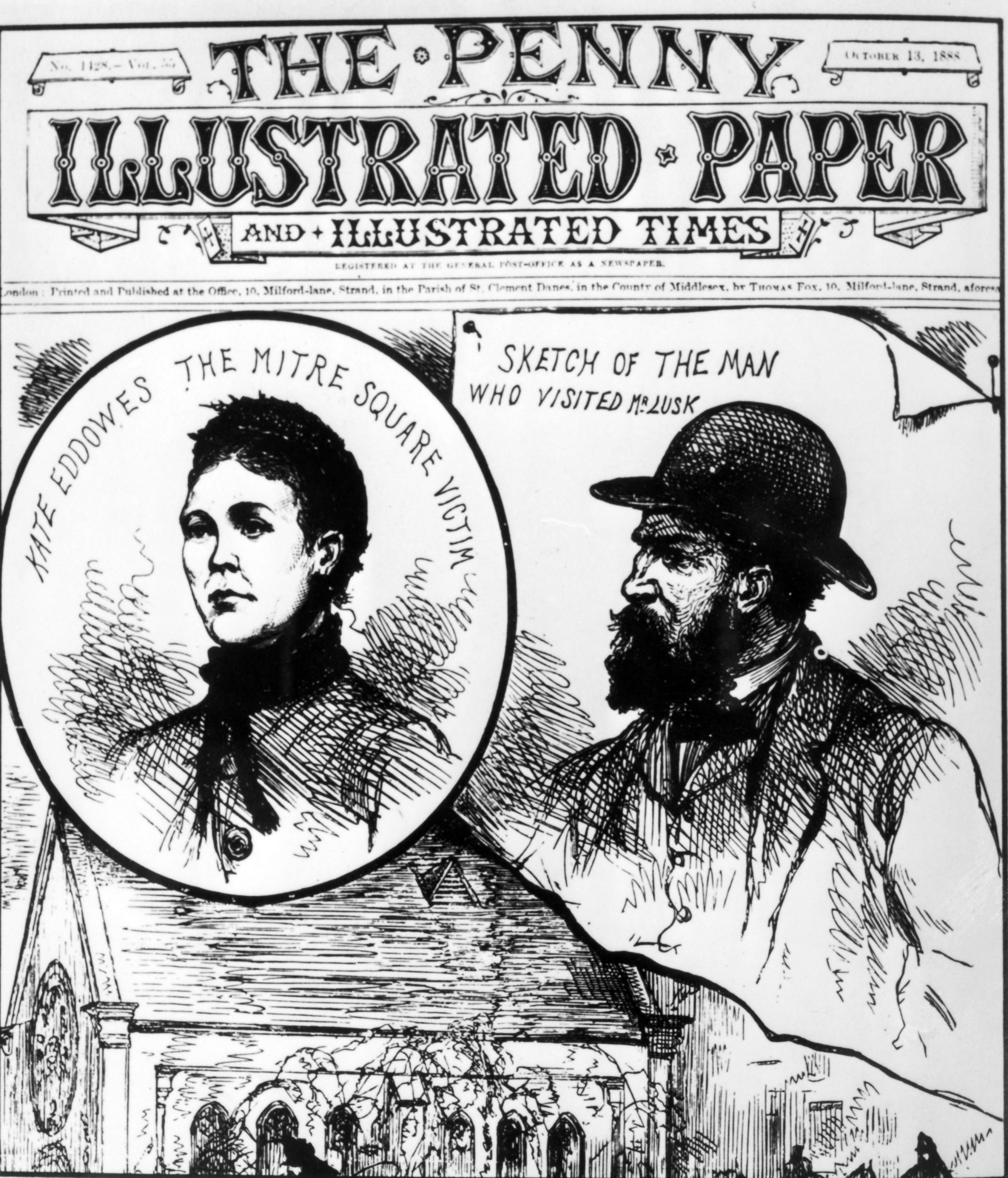 Pie de foto: Ilustración de Catherine Eddowes para The Penny Illustrated Paper. Octubre 13,1888.